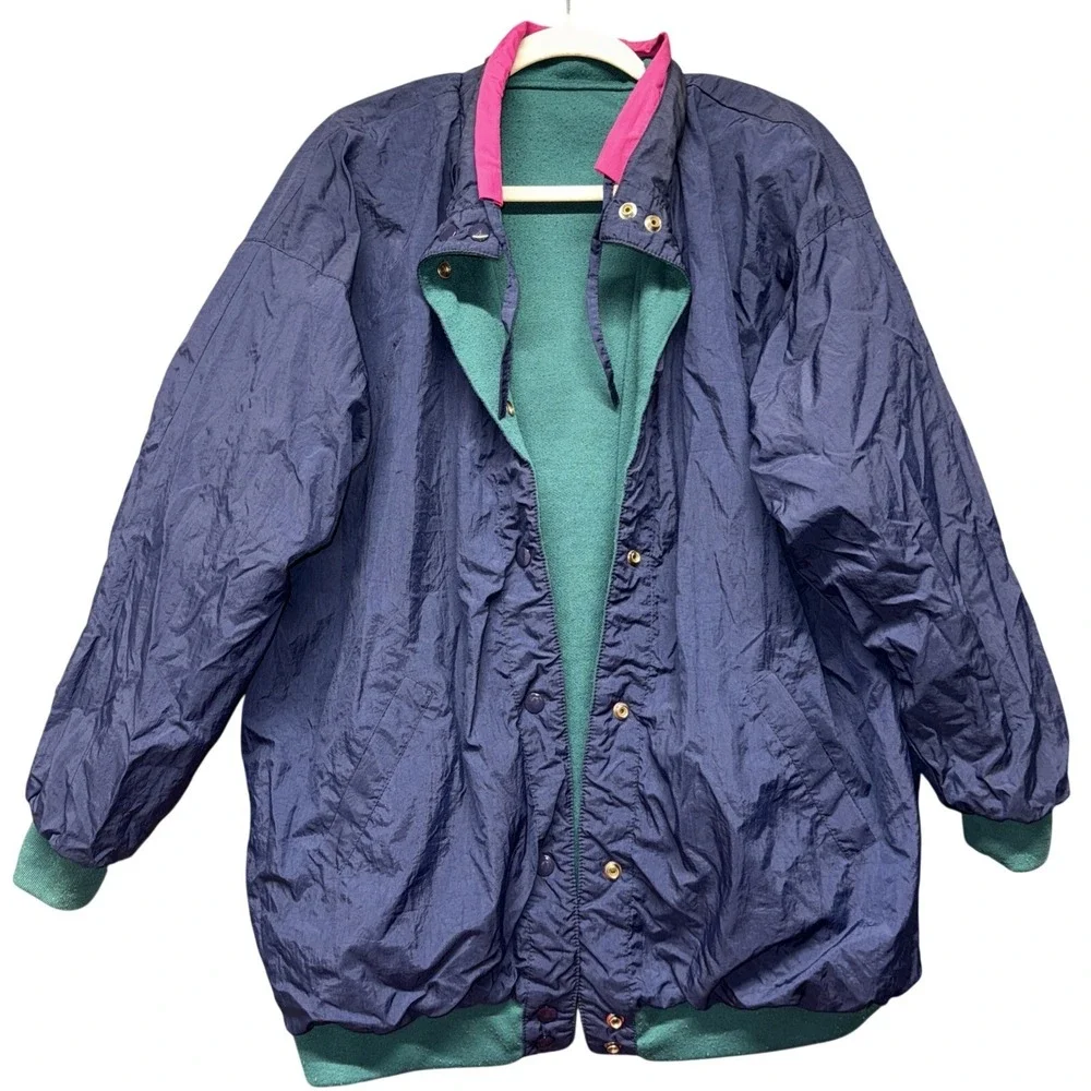 Vintage 80s/90s Daniel‎ Colorblock Fleece & Nylon Jacket – Teal/Pink/Purple